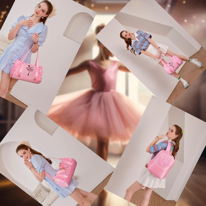 Dorlubel Cute Ballet Dance Bag Gym Travel Duffle Bag for Girls Tutu Dress Bag with Key Chain for Girls (Pink2 of Short Mesh) - Image 2